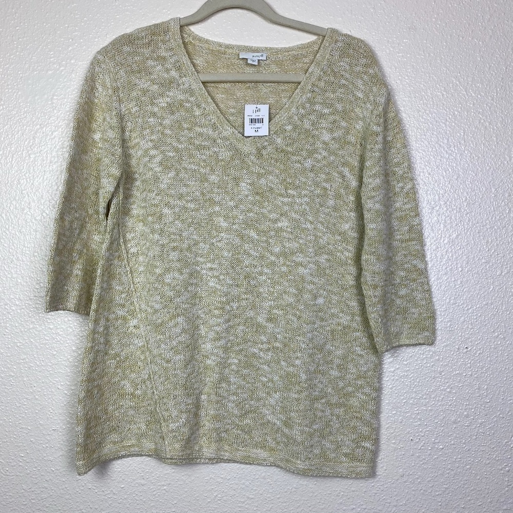 PURE JILL Knit Sweater Women's size M Light Green Slubbed 3/4 Sleeve NWT's